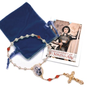 Saint Joan of Arc Chaplet: Swarovski Crystal and Red Glass Beads, Free Prayer Card