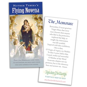 Gebedskaart voor moeder Teresa&#39;s vliegende noveen, gebedskaart digitale download, Memorare noveen, afdrukbare gebedskaarten