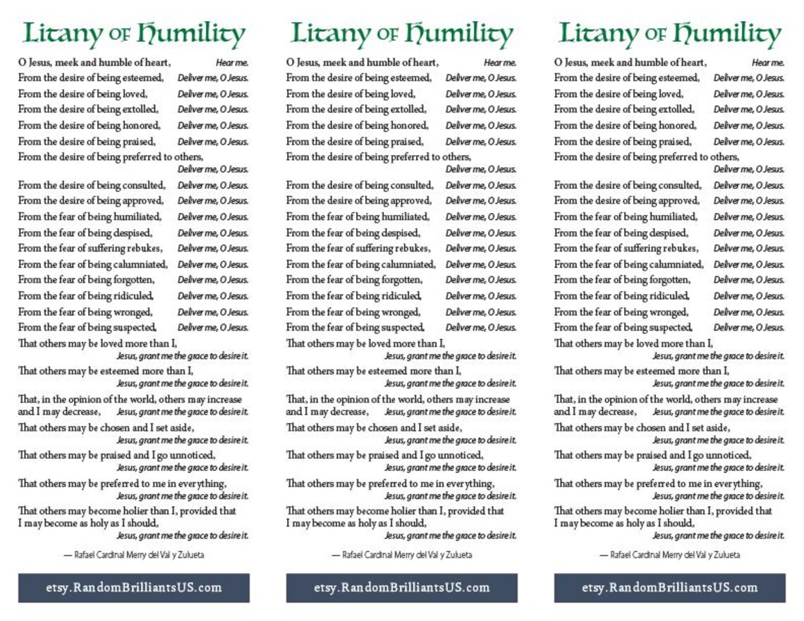 Humility Word Printable Litany of Humility Prayer Card: Printable PDF (3 per Page) - Etsy