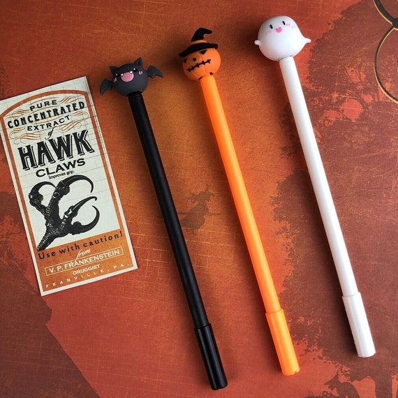 Halloween Pens Helloween Gel Pens Gel Pens Bat Pen Pumpkin Etsy