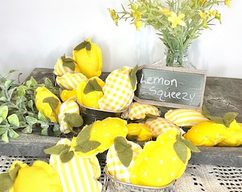 Farmhouse Fabric Lemons, Set of 4 includes tub, tray decor, summer