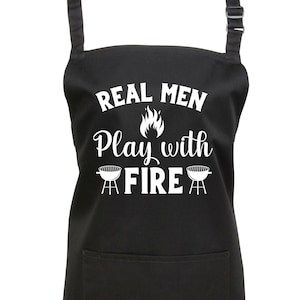 Baking Apron Birthday Gifts For Dad Mens Bbq Apron Cooking Apron With Pocket Real Men Play With Fire Mens Apron Barbecue Apron Chef Baking