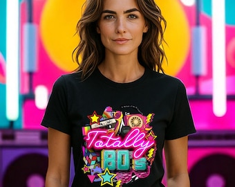 Retro Neon Shirt Vintage 80s Throwback Style Cotton Tee Casual Wear Colorful Design Party Outfit Women Clothing Festival Wear Summer Fashion