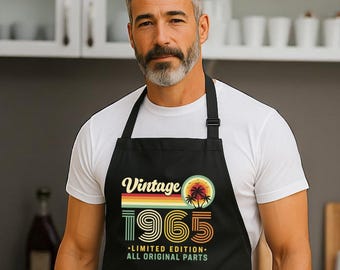 Tablier d'anniversaire personnalisé, millésime 1965, tablier d'âge personnalisé, tablier de l'année, tablier en édition limitée, tablier cadeau d'anniversaire, tablier de cuisine