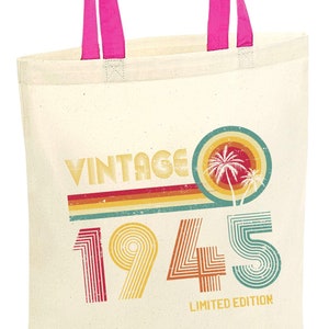 Vintage 1945 Limited Edition Tote Bag, 80th Birthday Bag, Born In 1945 Gift, 80 Years Old Present, Retro 80th Party Bag, Bag For Life
