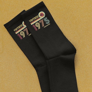 50th Birthday Socks for Men Vintage Text Design Birthday Gift for Man Crew Sock Fashion Style Statement Wear Cotton Blend Casual Comfort Dad