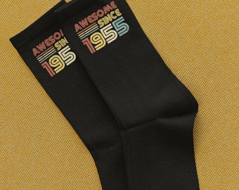 Awesome Since 1955 Socks, Retro 70th Birthday Gift, Born in 1955 Socks, Fun 70th Birthday Present, Unique 70th Birthday Socks