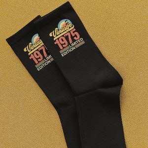 50th Birthday Socks for Men Vintage Text Design Birthday Gift for Man Crew Sock Fashion Style Statement Wear Cotton Blend Casual Comfort Dad