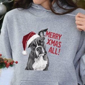 Leuke kerstbokser hond hoodie rood kerstmuts Merry Xmas All! Kersttrui Dag Feestelijk Feestdag Sweatshirt Cadeau-idee Hondenliefhebbers