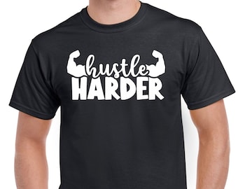 Mens Gym T Shirt Workout Top Funny Gym T-Shirt Unisex Gym TShirt Weightlifting Shirt Fitness T-Shirt Hustle Harder
