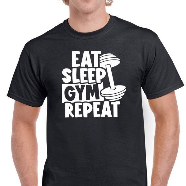 Mens Gym T Shirt Workout Top Lustige Gym T-Shirt Unisex Gym TShirt Gewichtheben Shirt Fitness T-Shirt Eat Sleep Gym Repeat