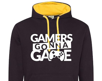Gaming Hoodie “Gamers Gonna Game” | Retro Gaming Hooded Sweatshirt for Travel, College, Festival | Gift for Gamers Friends, Dad