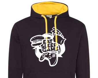 Gaming Hoodie “eat Sleep Game” Retro Gaming Hooded Sweatshirt