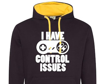 Sweat à capuche gaming « J'ai des problèmes de contrôle » | Sweat-shirt gaming rétro à capuche pour les voyages, l'université ou les festivals | Cadeau pour amis joueurs, papa papa