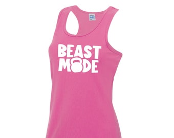 Womens Gym Polyester Tank Top Workout Top Funny Gym Vest Ladies Gym Vest Weightlifting Shirt Fitness Vest Beast Mode