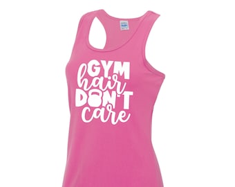 Womens Gym Polyester Tank Top Workout Top Funny Gym Vest Ladies Gym Vest Weightlifting Shirt Fitness Vest Gym Hair Dont Care