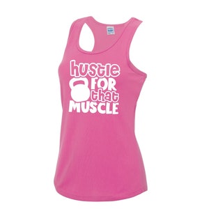 Womens Gym Polyester Tank Top Workout Top Funny Gym Vest Ladies Gym Vest Weightlifting Shirt Fitness Vest Hustle For That Muscle