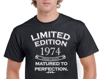 Mens 50th Birthday Gifts For Dad T Shirt Top Shirt Gift Present Fifty Limited Edition Year 1974 Matured To Perfection Funny 50 Years Old Tee