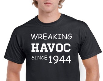 Mens 80th Birthday Gifts For Dad TShirt To Gift Present Eighty Wreaking Havoc Since Year 1944 80 Years Old Funny Tee 80th Birthday Gifts