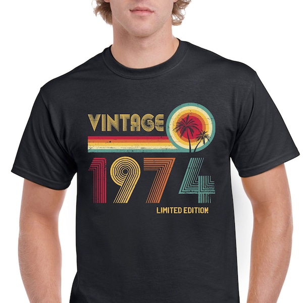 50th Birthday TShirt Gifts Presents For Dad Mens Cotton T-shirts Vintage 1974 Limited Edition 50 Years Old Gift