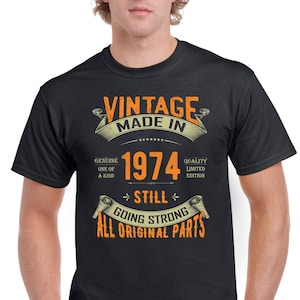T-shirt 50e anniversaire cadeaux pour papa T-shirts en coton pour homme vintage fabriqués en 1974 cadeau pour 50 ans
