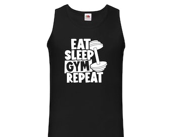 Mens Gym Tank Top Workout Top Funny Gym Vest Unisex Gym Vest Weightlifting Shirt Fitness Vest Eat Sleep Gym Repeat