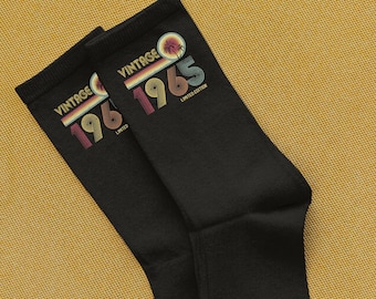60th Birthday Socks Dad Gift Celebration 60th Socks Grandad Present for Men Vinatge 1965 Black Cotton Sock Design Casual Comfort Wear