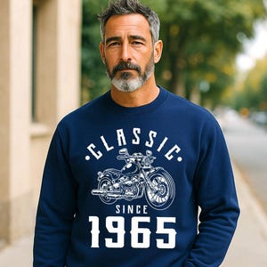 Custom Birthday Sweatshirt Motorcycle Classic Since Year Age Personalized Gift for Him Biker Birthday Present Vintage Style Sweatshirt