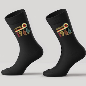 Calcetines de 60 cumpleaños nacidos en 1966, regalo para 60 años, diseño retro, edición limitada, vintage, palmeras, novedad, hito feliz.