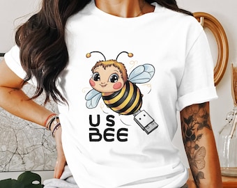 Grappige bij-T-shirt voor vrouwen, schattige USBee Ladyfit-T-shirt, schattige grafische T-shirt bij, nieuwigheid Ladyfit-shirt, top bij thema-thema