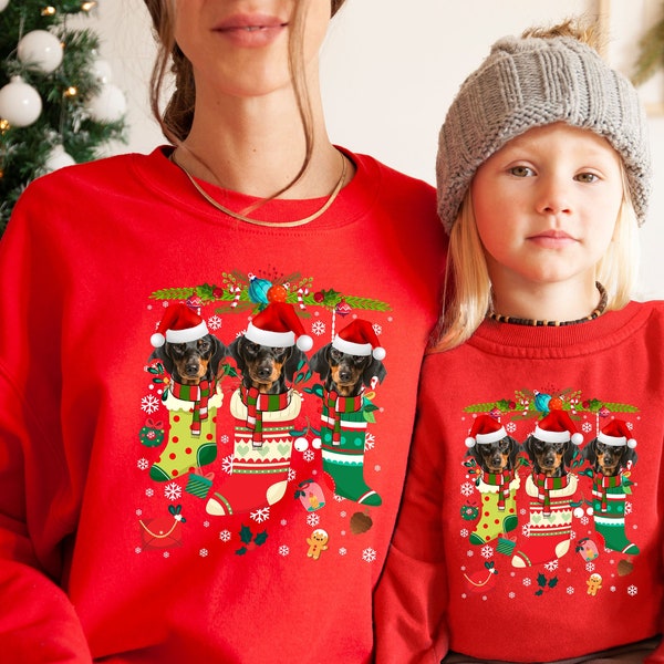 Xmas Sweatshirt Dachshund Dog Xmas Stocking Christmas Sweater Xmas Jumper For Men Women & Kids
