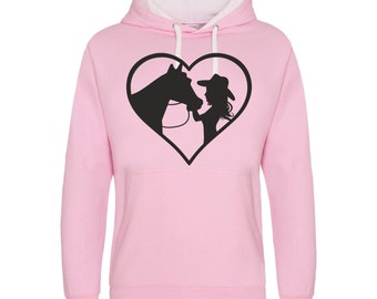 Horse Riding Hoodie Love Heart Cowgirl Equestrian Hoody Horse Jumping Hoodie Pony Farm