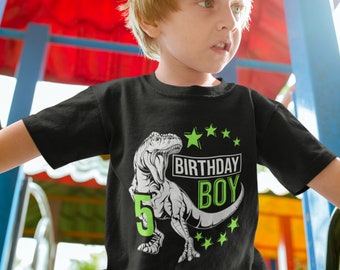 Garçons 5ème anniversaire Top Shirt TShirt Gifts Presents Dinosaur Print 5 Years Old