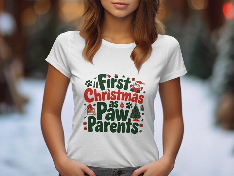 First Christmas as Paw Parents Funny Dog Lovers Gift Cute Xmas Shirt