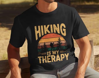 T-shirt wandelen is mijn therapie, T-shirt grappige therapie voor heren, grafisch T-shirt voor buiten wandelen, shirt natuurliefhebber cadeau, T-shirt wandelen avontuur