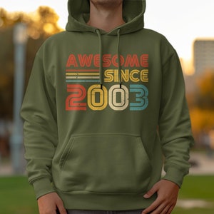 21e verjaardagscadeau vintage 2003 geweldig sinds verjaardag hoodie, retro stijl comfortabel unisex sweatshirt, uniek cadeau voor geboortejaar Military Green