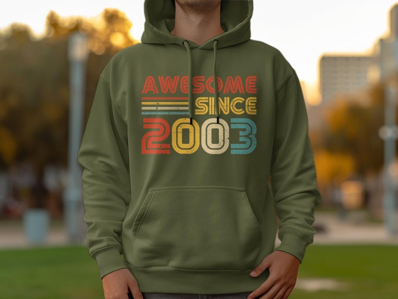 21e verjaardagscadeau vintage 2003 geweldig sinds verjaardag hoodie, retro stijl comfortabel unisex sweatshirt, uniek cadeau voor geboortejaar Military Green