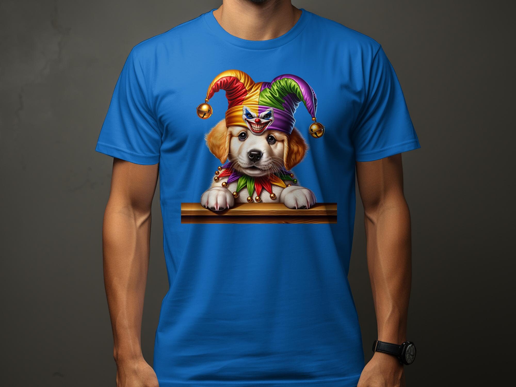 Cute Golden Retriever Puppy in Jester Hat T-shirt, Colorful Dog Lover ...