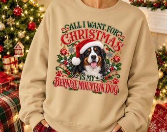 Bernese Mountain Dog Christmas Sweatshirt Cute Berner Mom Santa Puppy Holiday Crewneck Aesthetic Winter Pet Lover Apparel XMAS Gift