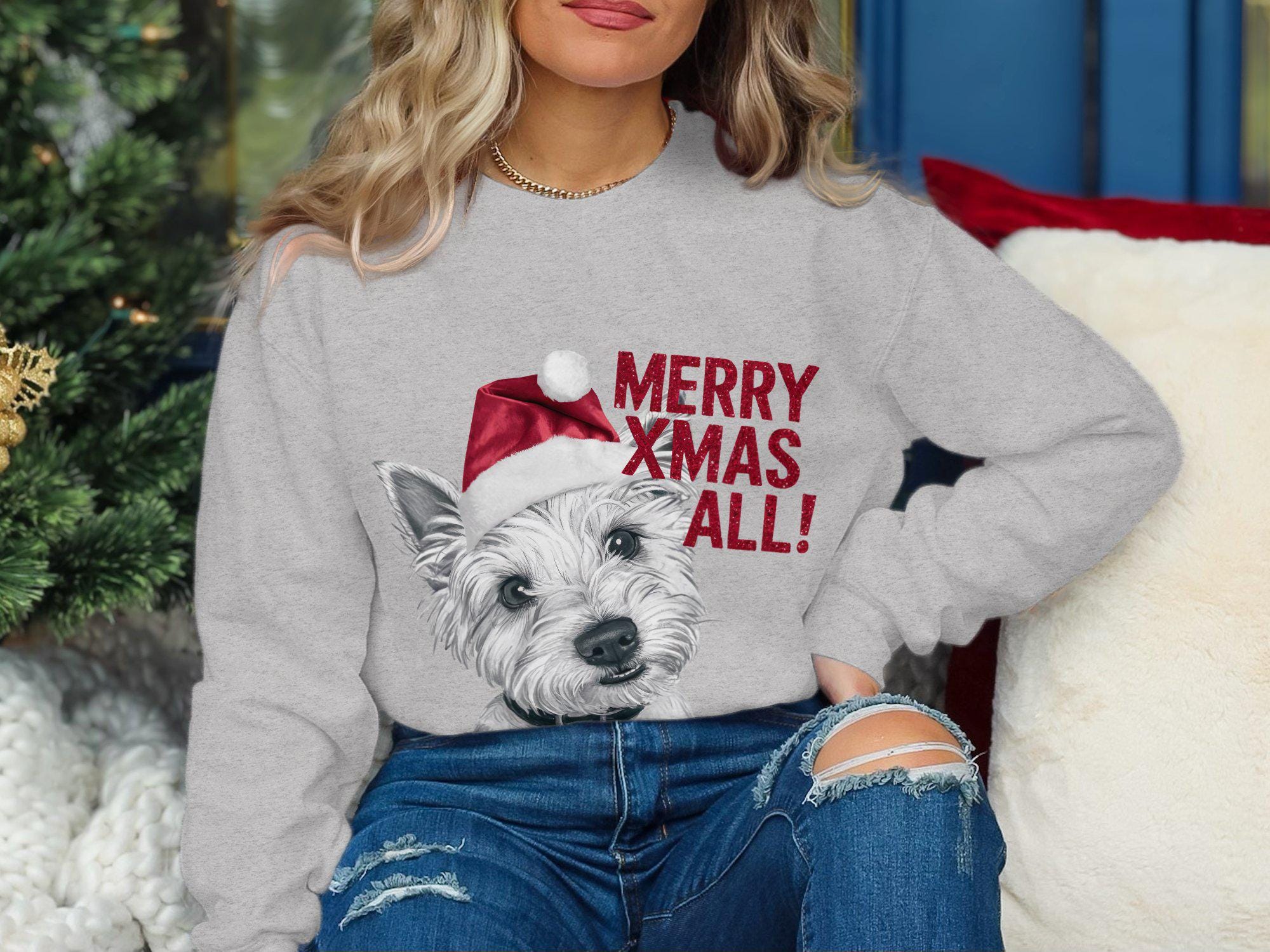 Three Westie Dog In Sock Christmas Santa Hat Xmas Dog T-Shirt Three Westie Dog In Sock Christmas Santa Hat Xmas Dog T-Shirt