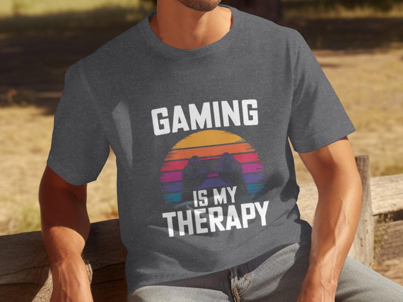 Gaming is mijn therapie T-shirt voor mannen, grappig gamershirt, uniek T-shirt, cadeau videogameliefhebber, vrijetijdskleding, cool gaming-designshirt afbeelding 7