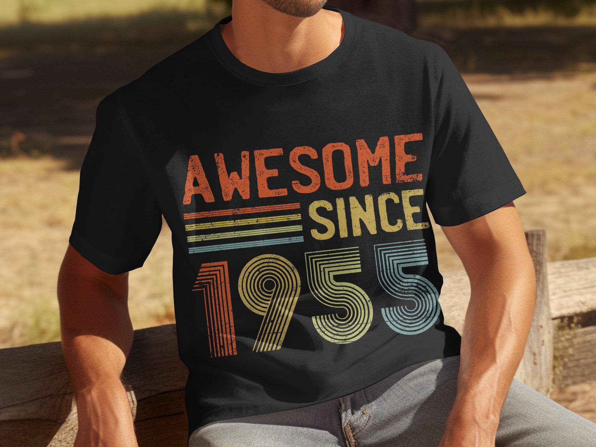 70th Birthday Gift Awesome Since 1955 70 Years Old T Shirt Mens Vintage Present for Dad Grandpa Papa Born in 1955 Party Gift Tee