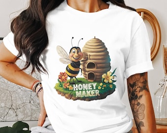 Grappige bijen-T-shirt voor vrouwen, Honey Maker Ladyfit-shirt, leuke damesbijenshirt, vrouwen T-shirt bij humor, grappig grafisch T-shirt bijenkorf