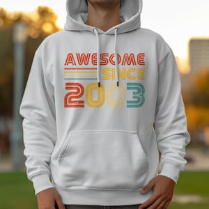 21e verjaardagscadeau vintage 2003 geweldig sinds verjaardag hoodie, retro stijl comfortabel unisex sweatshirt, uniek cadeau voor geboortejaar Sport Grey