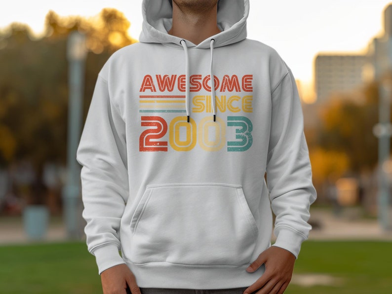 21e verjaardagscadeau vintage 2003 geweldig sinds verjaardag hoodie, retro stijl comfortabel unisex sweatshirt, uniek cadeau voor geboortejaar Sport Grey