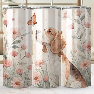 Beagle Dog 20 oz Tumbler Wrap PNG Floral Field Butterfly Digital Design, Beagle in Flower Meadow Wrap, Sublimation Graphics