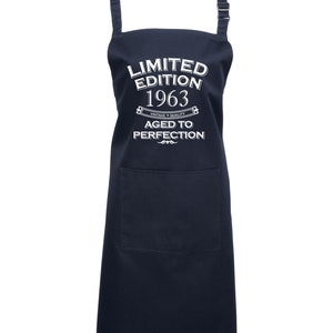 Baking Apron 61st Birthday Apron Funny Gifts For Dad Cooking 61 Years 1963 Aged To Perfection Polyester & Cotton Navy Blue