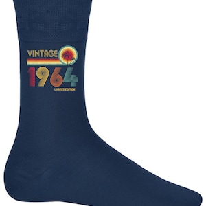 Cadeaux d'anniversaire pour homme ou femme, chaussettes vintage 1964, édition limitée 60 ans Navy Blue