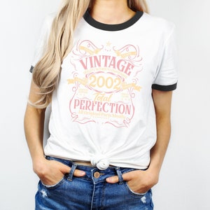 22nd Birthday Gift Ringer TShirt Womens Gifts Funny Vintage Year 2002 Total Perfection 22 Years Old T-Shirt