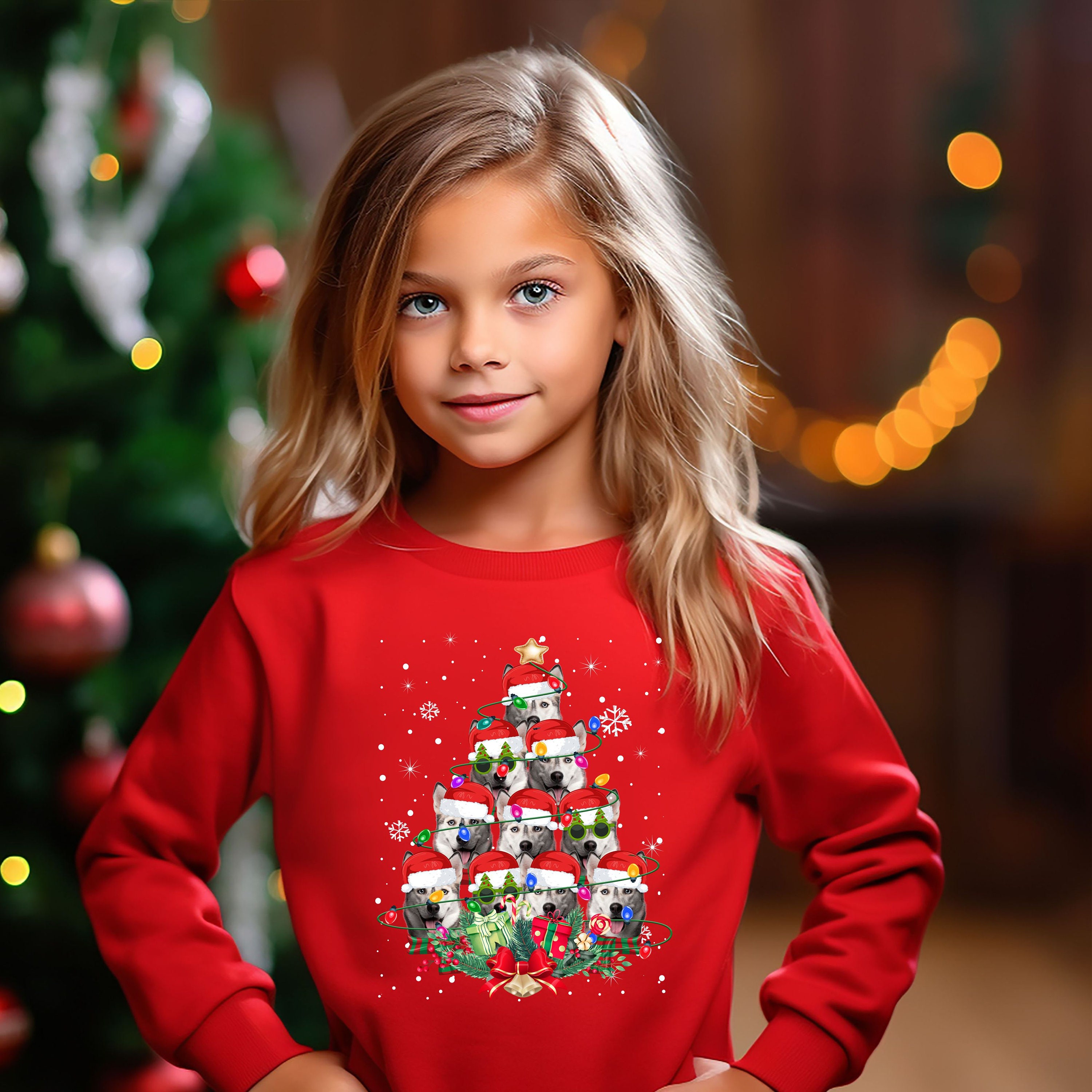Kids Xmas Jumper Siberian Husky Dog Kids Xmas Gifts Childrens Xmas Sweater Kids Christmas Sweatshirt Childs Xmas Shirt